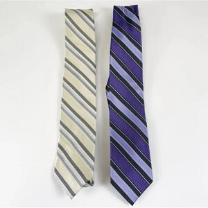 Friedmans Dunmore PA Mens Ties Lot of 2 Multicolor Diagonal Stripe Purple Ivory